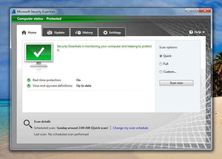 Microsoft Security Essentials screenshot